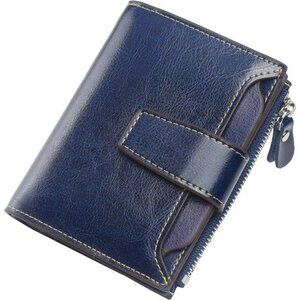 New Small Compact Women Wallet RFID Blocking Genuine Leather Bifold Purse